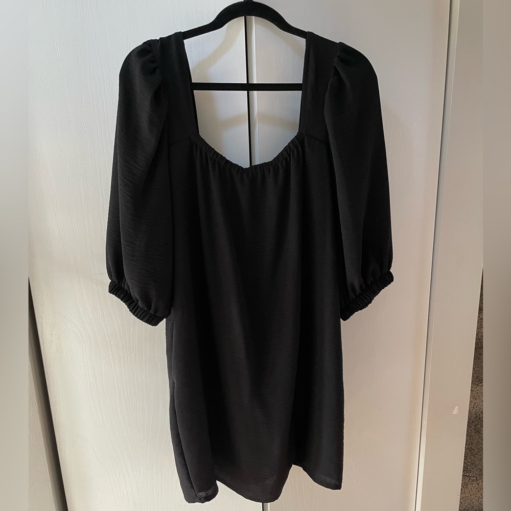 Evereve Allison Joy Square Neck Balloon Sleeve Black Midi Dress